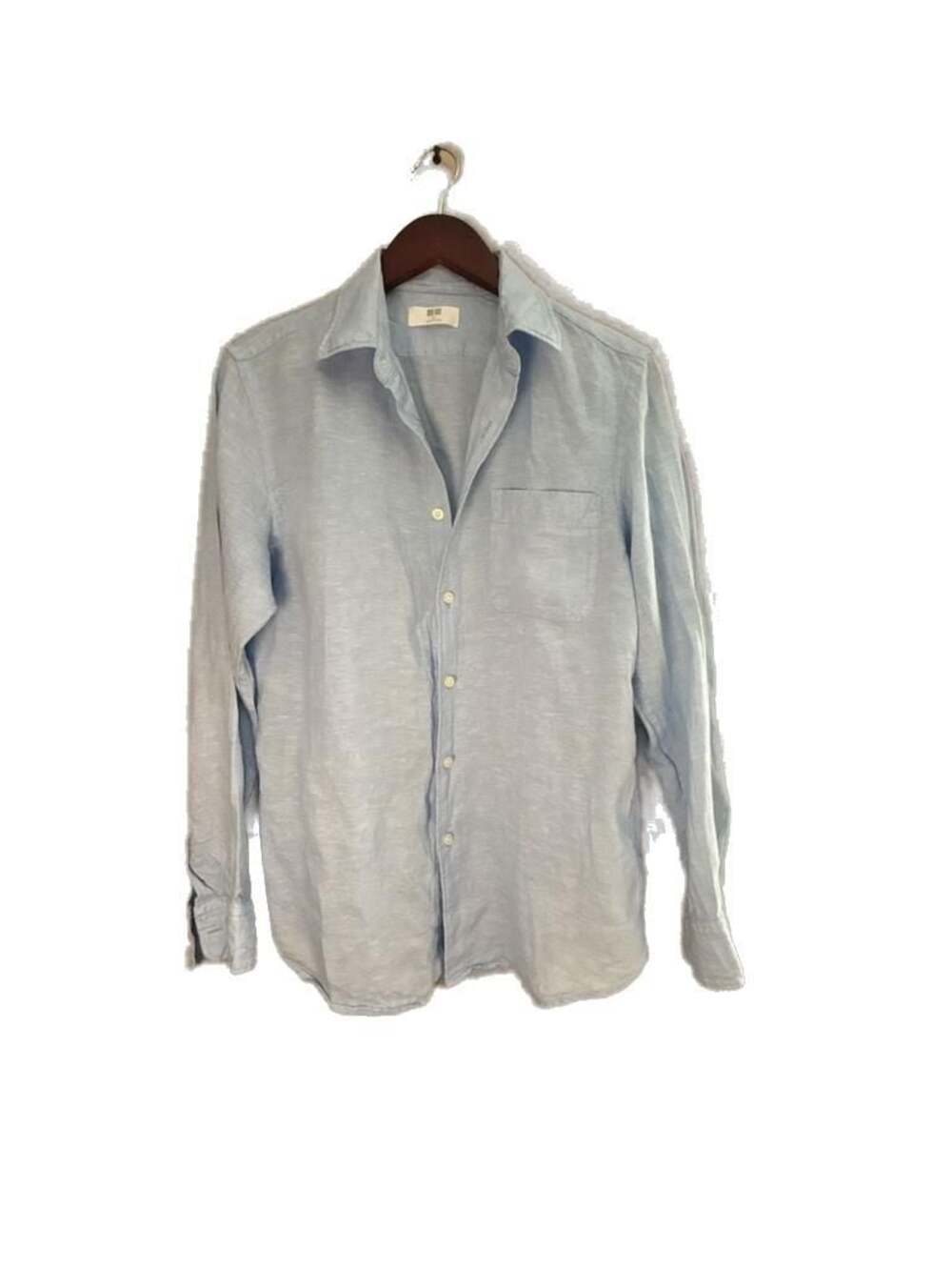 Uniqlo Premium Linen Long Sleeve Button Down Shirt Light Blue Size M